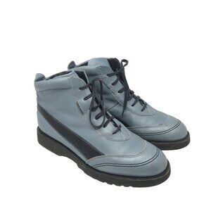 Vintage Paraboot Leather Lace-Up Ankle Boots US 7 Blue Rubber Sole Casual Shoes